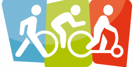 Logo ein Fußgänger-Icon, ein Radfahrer-Icon und ein Scooter-Icon